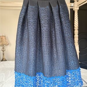 Maje Black Midi Skirt with Blue Lace Hem